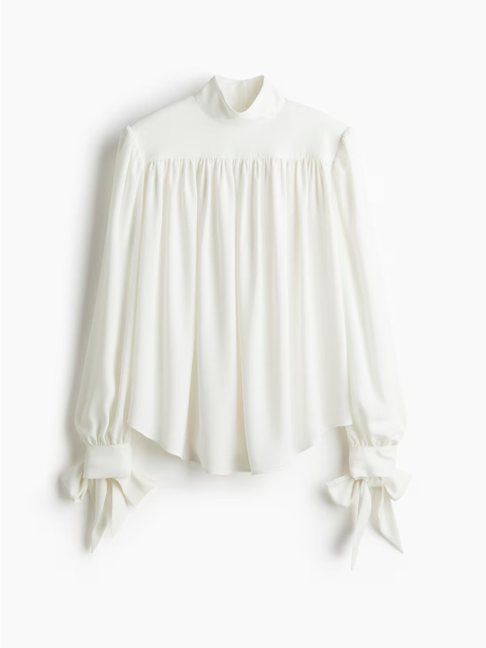 H&M Edition White Oversized Puff Sleeve Tie Cuff Blouse M NWT